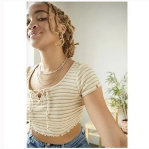 NWT Urban Outfitters BDG Abby Lace Up Striped Crop Top